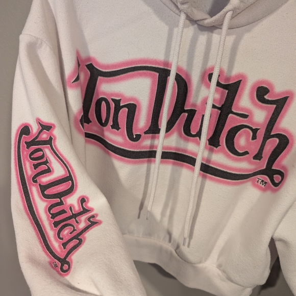 Von Dutch White Hoodie with Pink & Black Logo - Picture 4 of 5